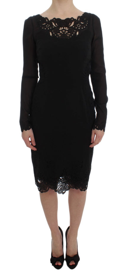  - Elegant Black Floral Lace Sheath Dress