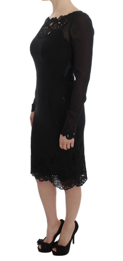  - Elegant Black Floral Lace Sheath Dress