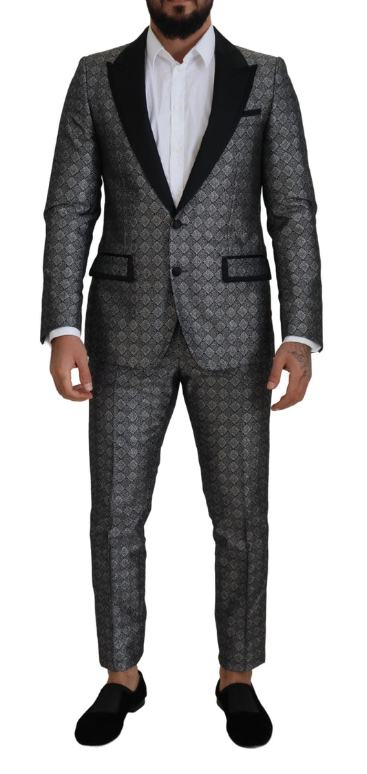  - Elegant Silver Patterned Slim Fit Suit