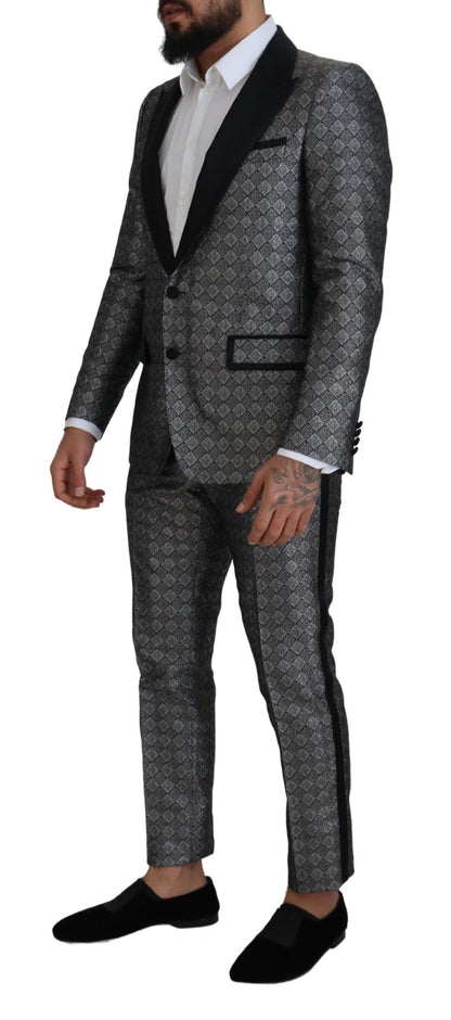  - Elegant Silver Patterned Slim Fit Suit