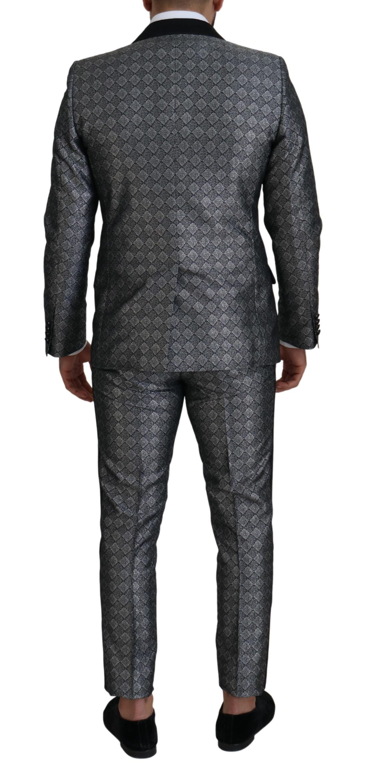  - Elegant Silver Patterned Slim Fit Suit