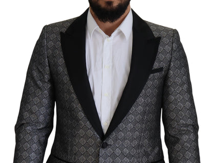  - Elegant Silver Patterned Slim Fit Suit