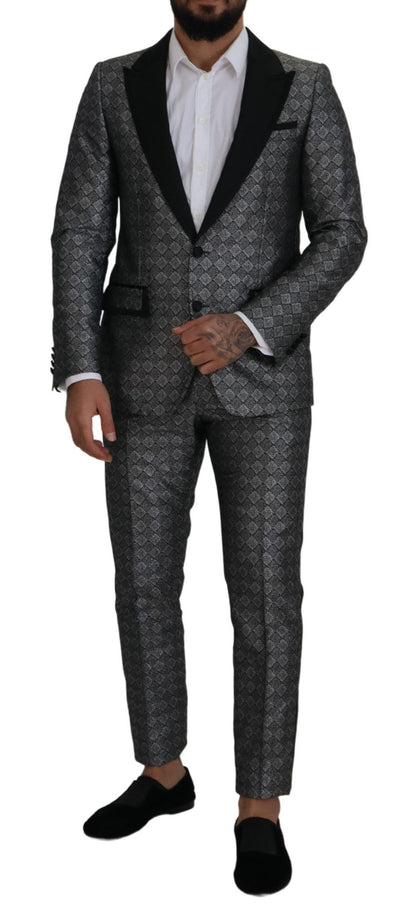  - Elegant Silver Patterned Slim Fit Suit