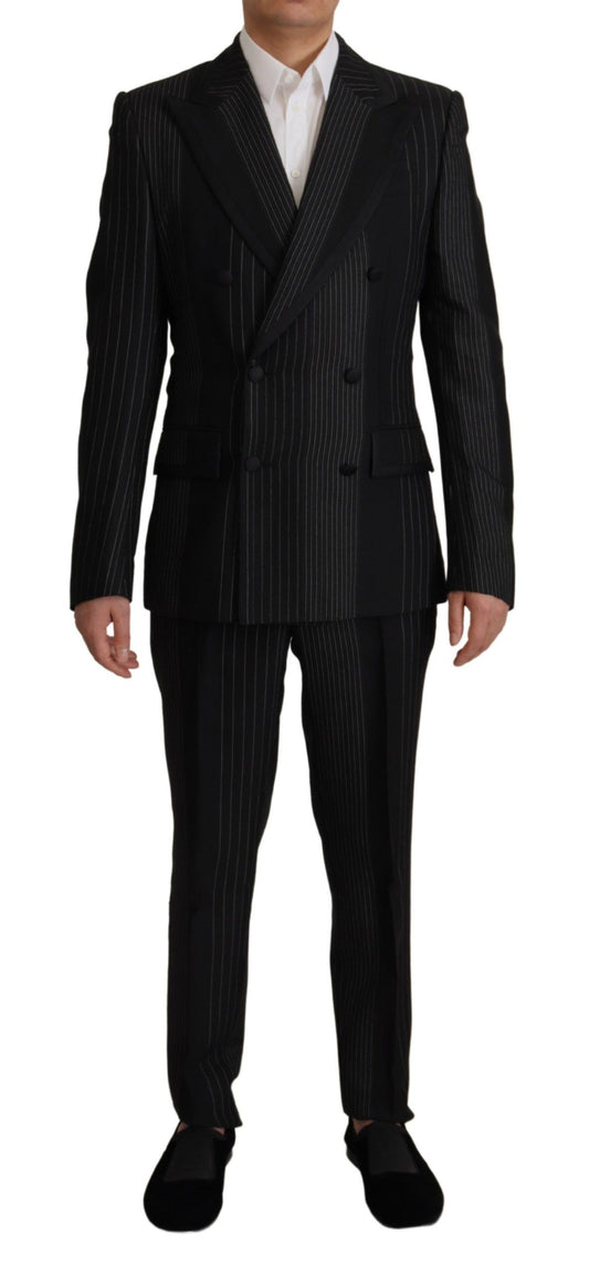  - Elegant Black Striped Slim Fit Two-Piece Suit