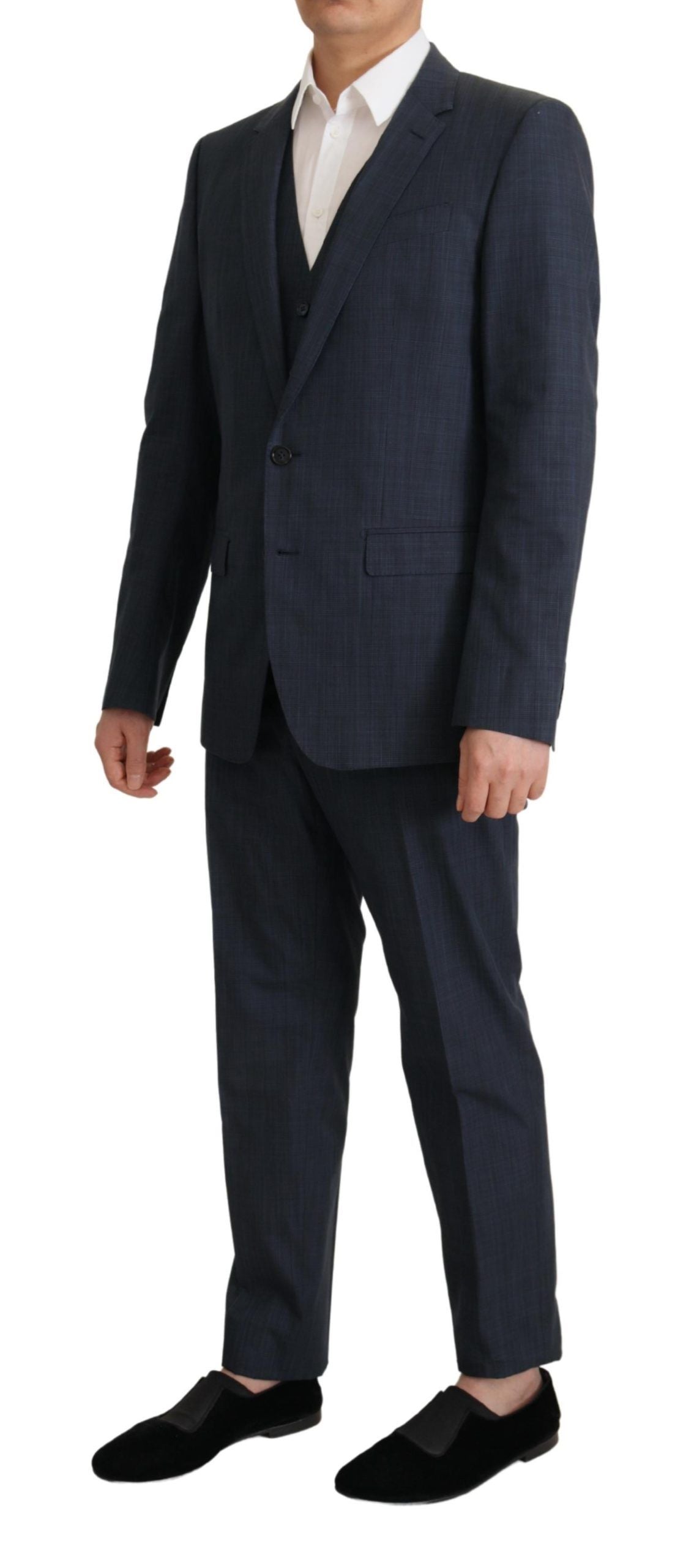  - Elegant Dark Blue Cotton Three Piece Martini Suit