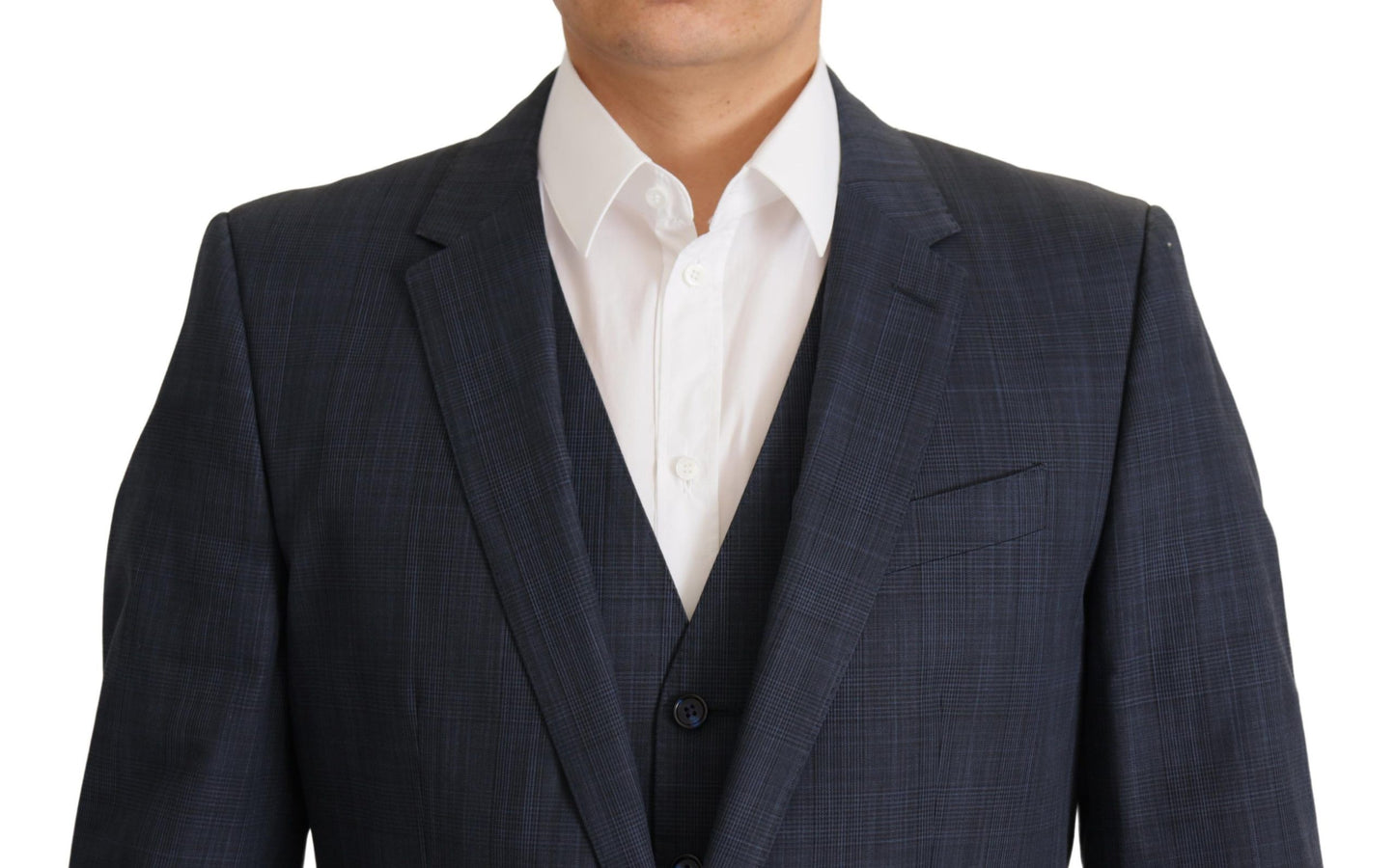  - Elegant Dark Blue Cotton Three Piece Martini Suit