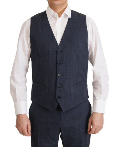  - Elegant Dark Blue Cotton Three Piece Martini Suit