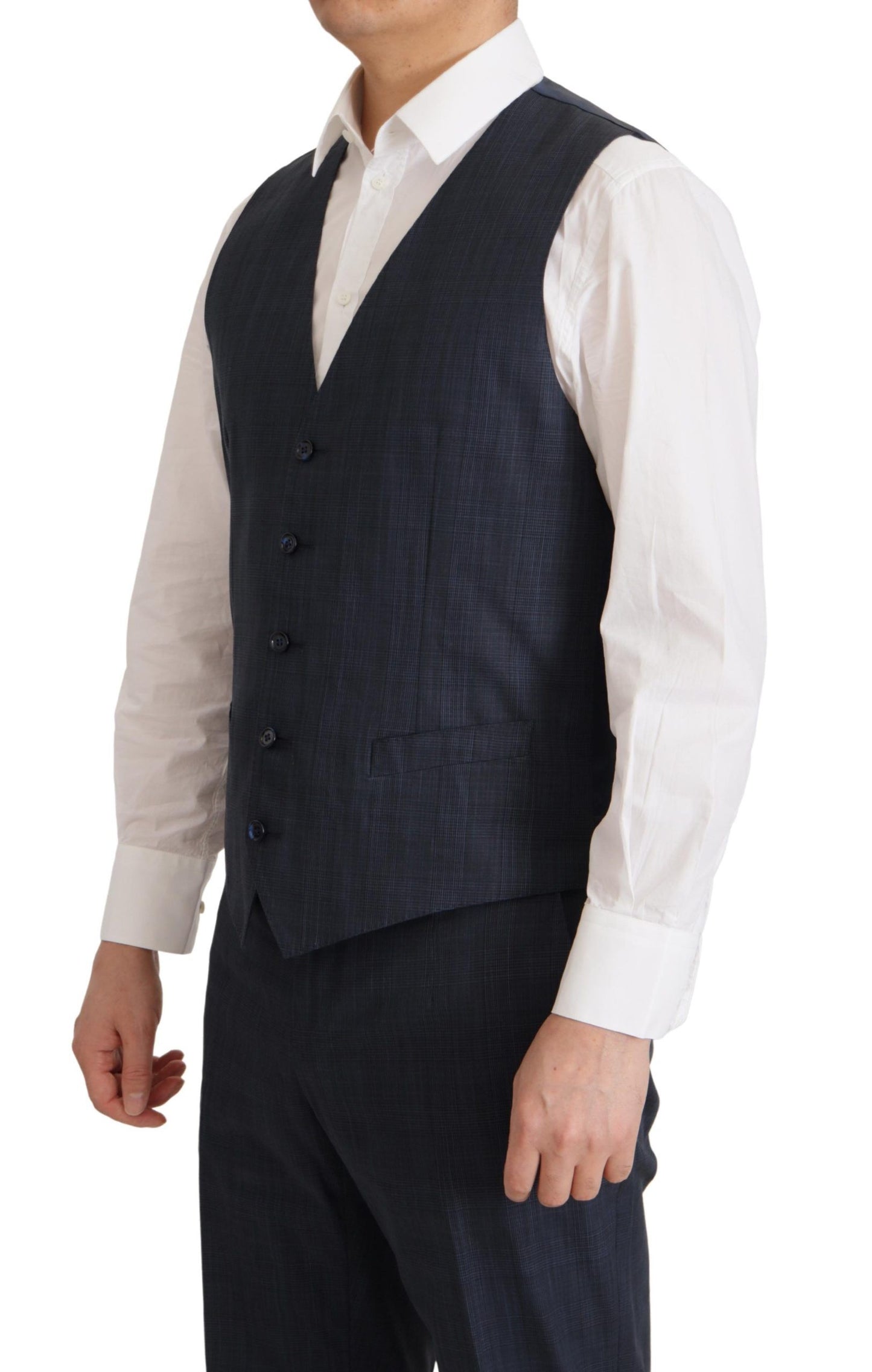  - Elegant Dark Blue Cotton Three Piece Martini Suit