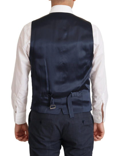  - Elegant Dark Blue Cotton Three Piece Martini Suit