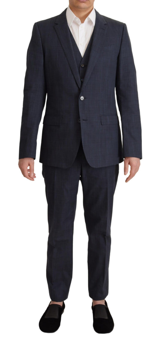  - Elegant Dark Blue Cotton Three Piece Martini Suit