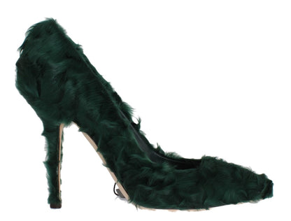  - Elegant Green Xiangao Fur Leather Pumps