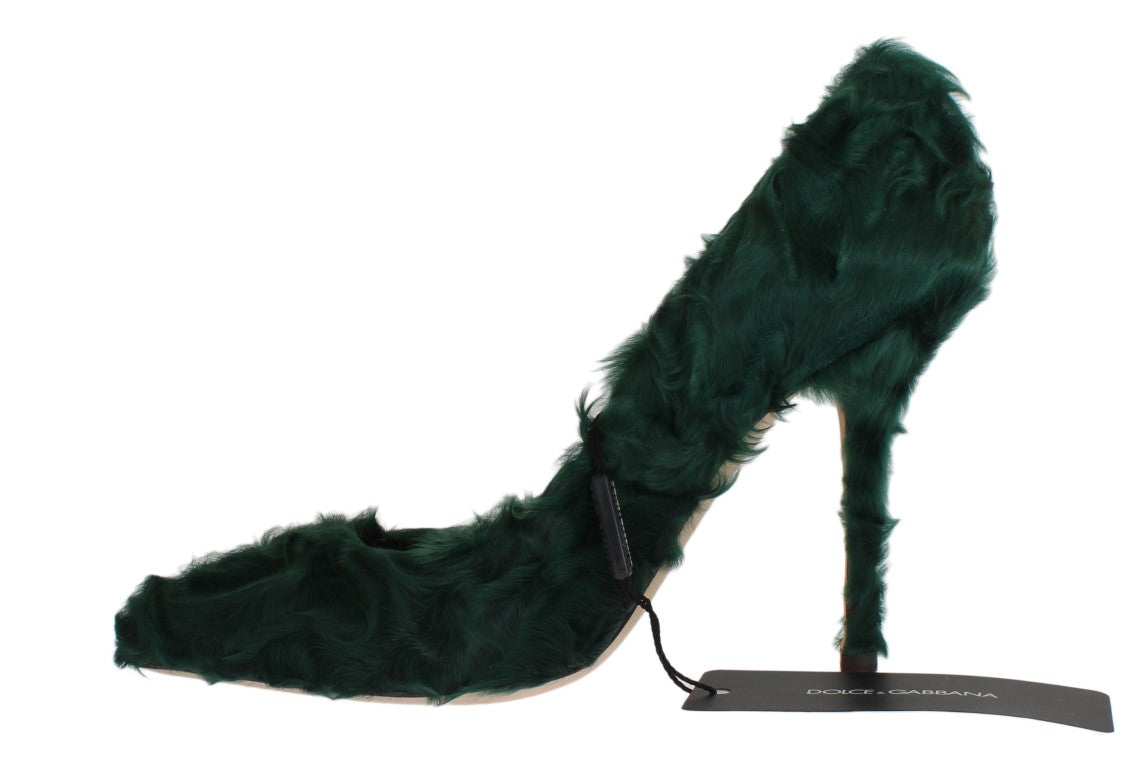  - Elegant Green Xiangao Fur Leather Pumps