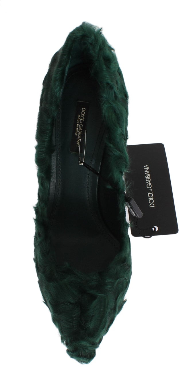  - Elegant Green Xiangao Fur Leather Pumps