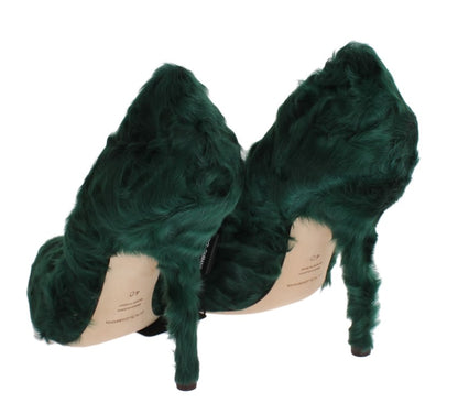  - Elegant Green Xiangao Fur Leather Pumps