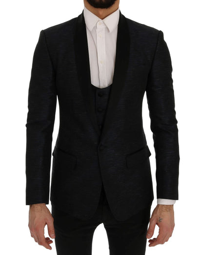  - Elegant Blue & Black Slim Fit Suit Ensemble