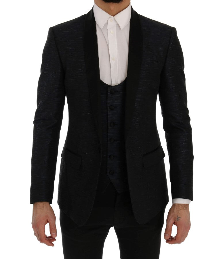  - Elegant Blue & Black Slim Fit Suit Ensemble