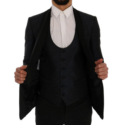  - Elegant Blue & Black Slim Fit Suit Ensemble