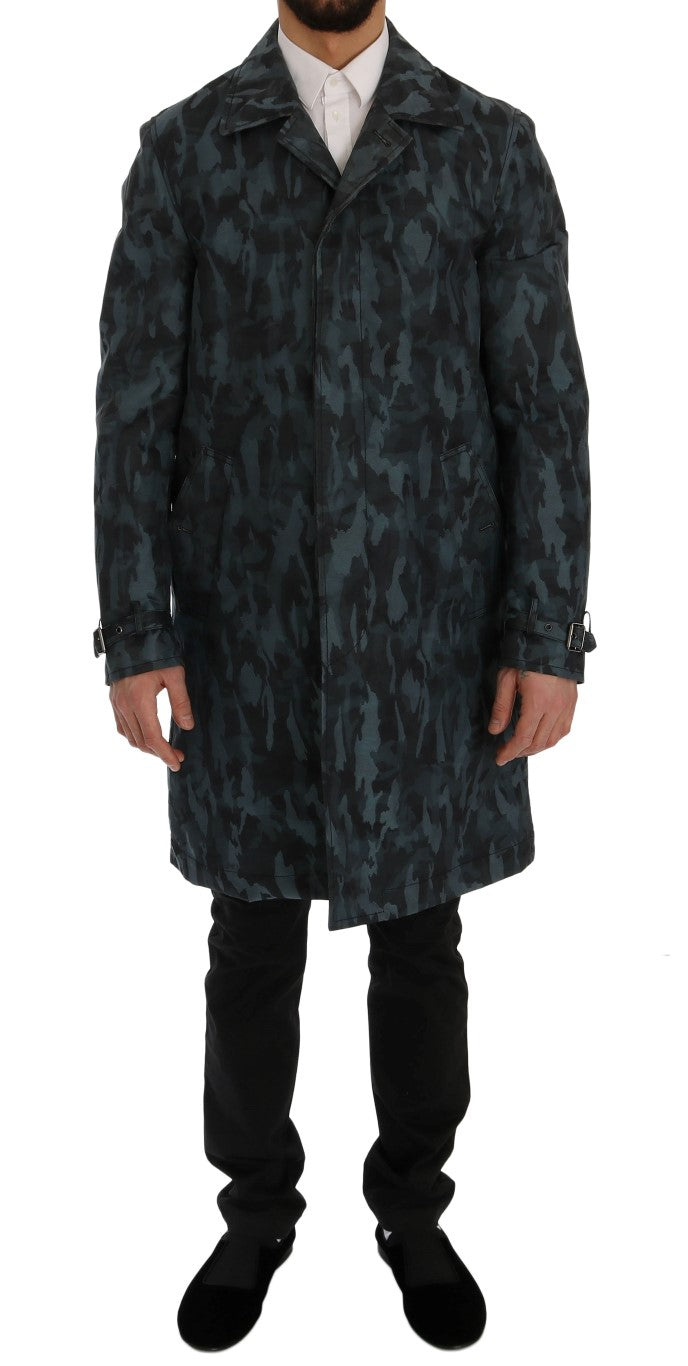  - Blue Camouflage Trench Coat Elegance