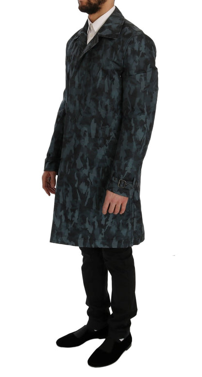  - Blue Camouflage Trench Coat Elegance