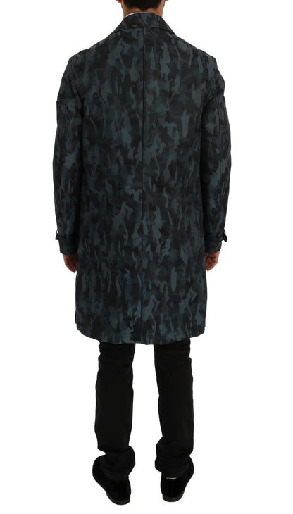  - Blue Camouflage Trench Coat Elegance