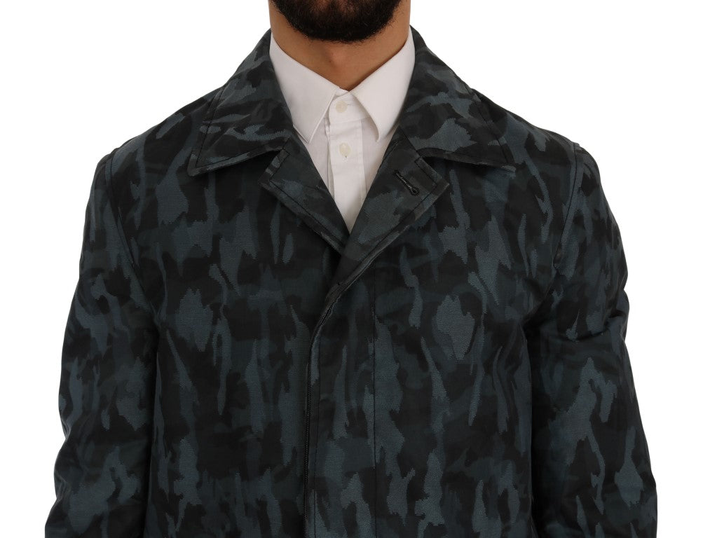  - Blue Camouflage Trench Coat Elegance