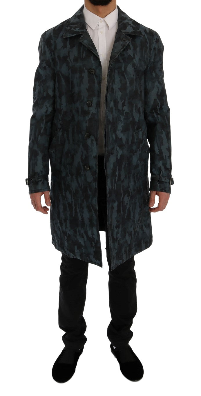  - Blue Camouflage Trench Coat Elegance