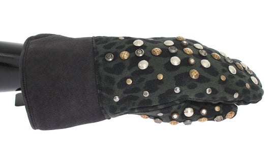  - Elegant Studded Gray Wool Shearling Gloves