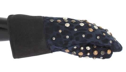  - Chic Gray Wool & Shearling Gloves with Studded Details