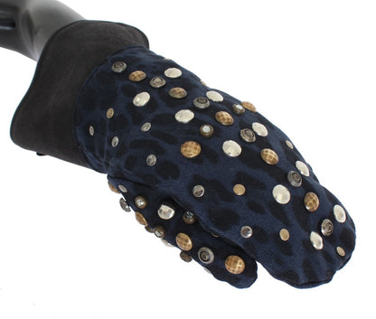  - Chic Gray Wool & Shearling Gloves with Studded Details