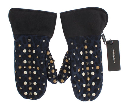  - Chic Gray Wool & Shearling Gloves with Studded Details