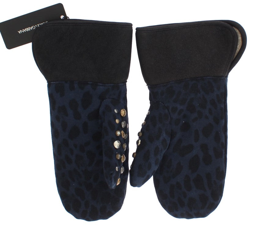  - Chic Gray Wool & Shearling Gloves with Studded Details