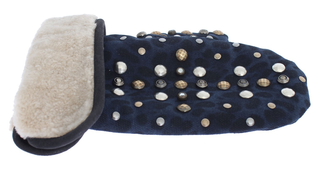  - Chic Gray Wool & Shearling Gloves with Studded Details