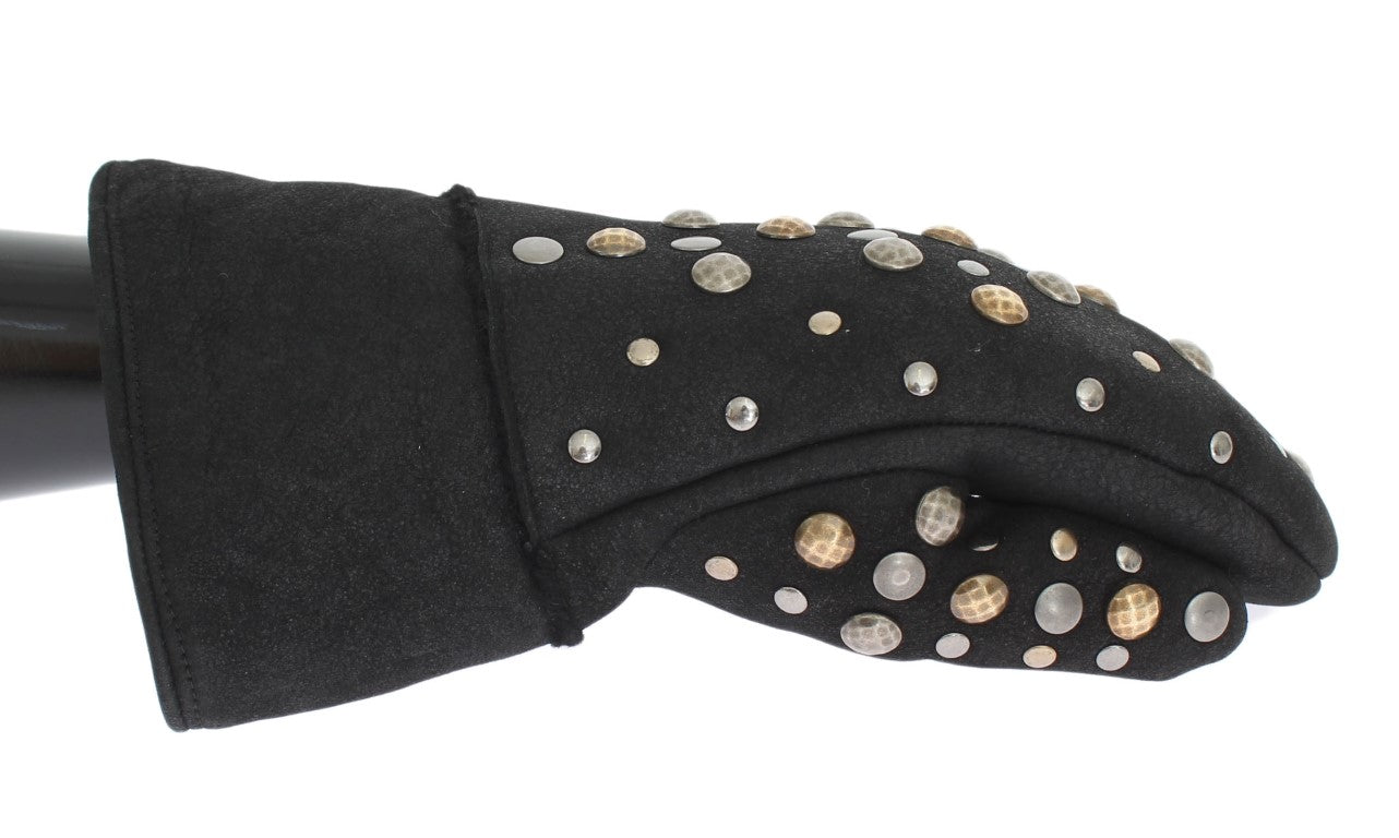  - Elegant Studded Gray Wool Gloves