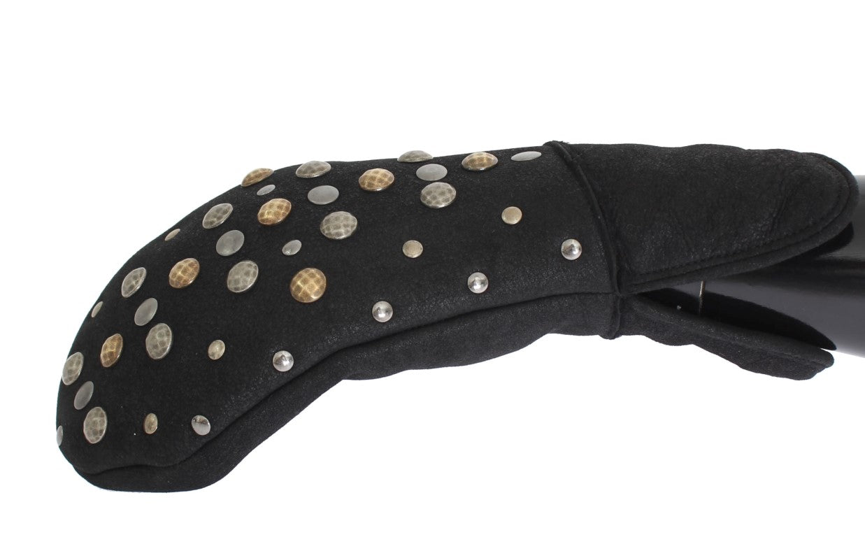  - Elegant Studded Gray Wool Gloves