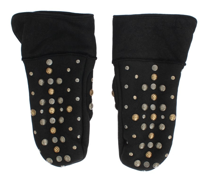  - Elegant Studded Gray Wool Gloves