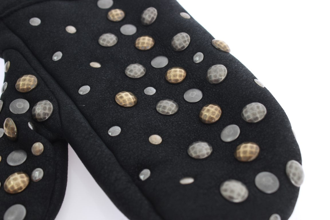  - Elegant Studded Gray Wool Gloves