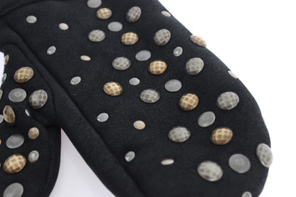  - Elegant Studded Gray Wool Gloves