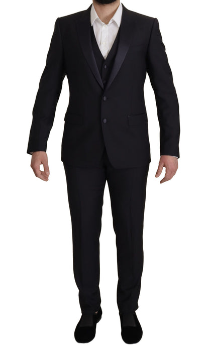  - Elegant Black Three-Piece Wool Blend Suit