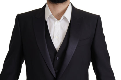  - Elegant Black Three-Piece Wool Blend Suit