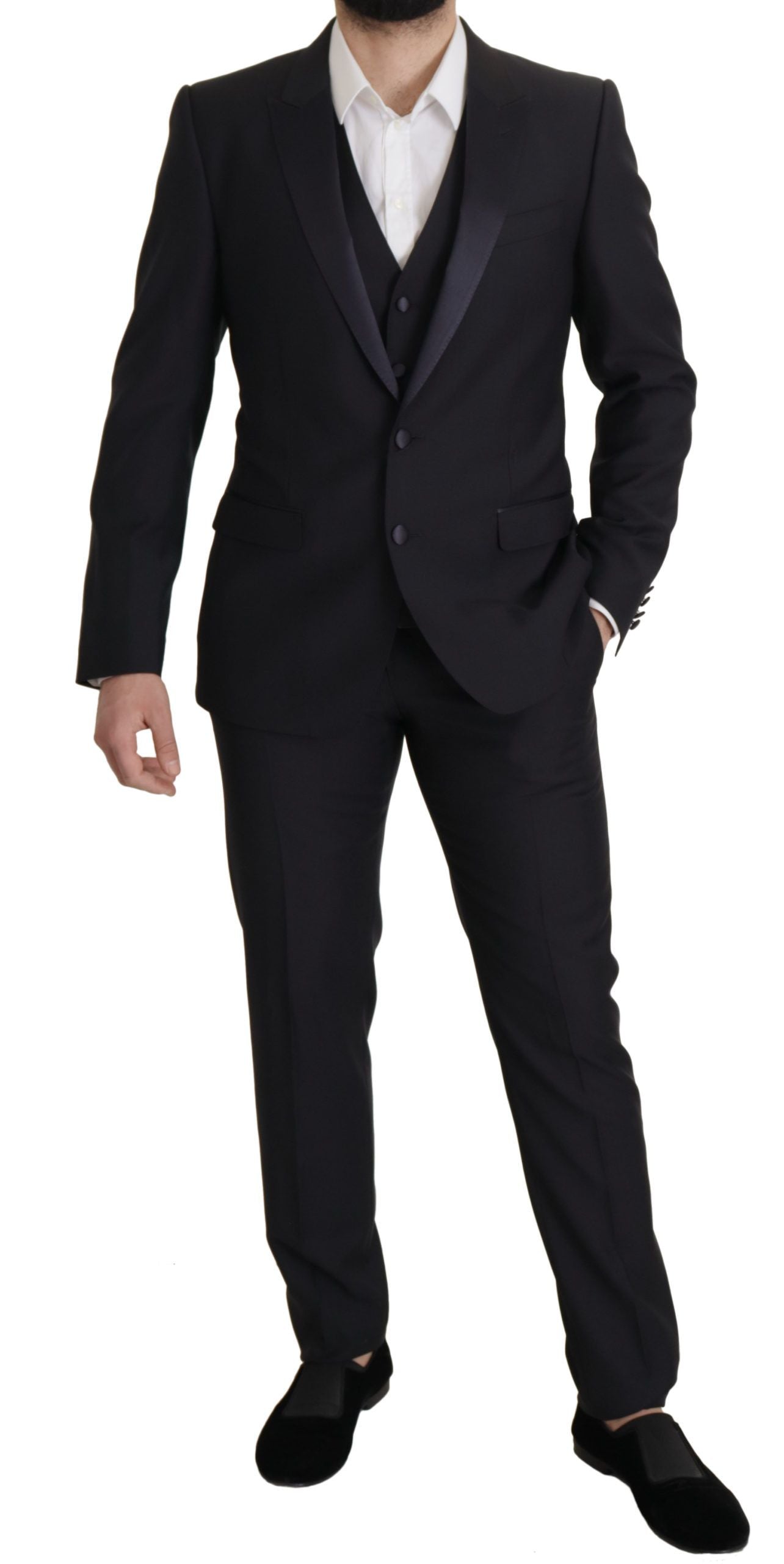  - Elegant Black Three-Piece Wool Blend Suit