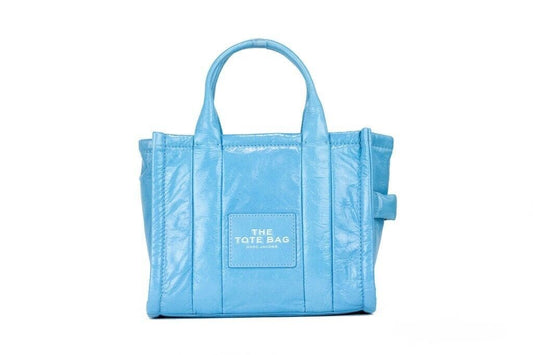  - The Shiny Crinkle Mini Tote Air Blue Leather Crossbody Handbag Purse