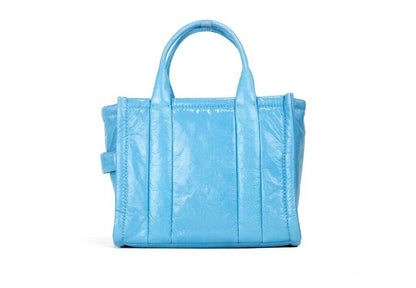  - The Shiny Crinkle Mini Tote Air Blue Leather Crossbody Handbag Purse