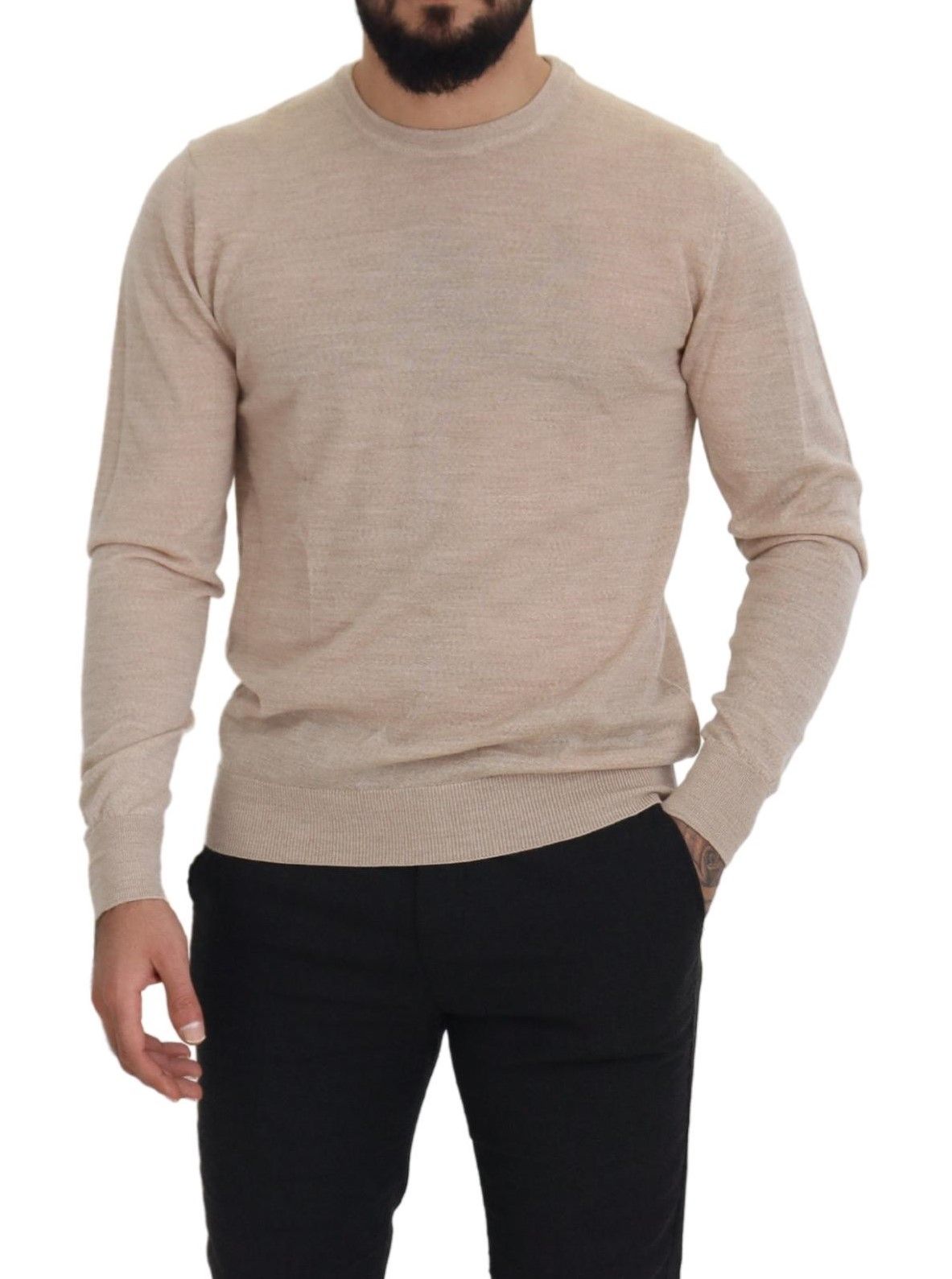  - Elegant Beige Crewneck Wool Sweater