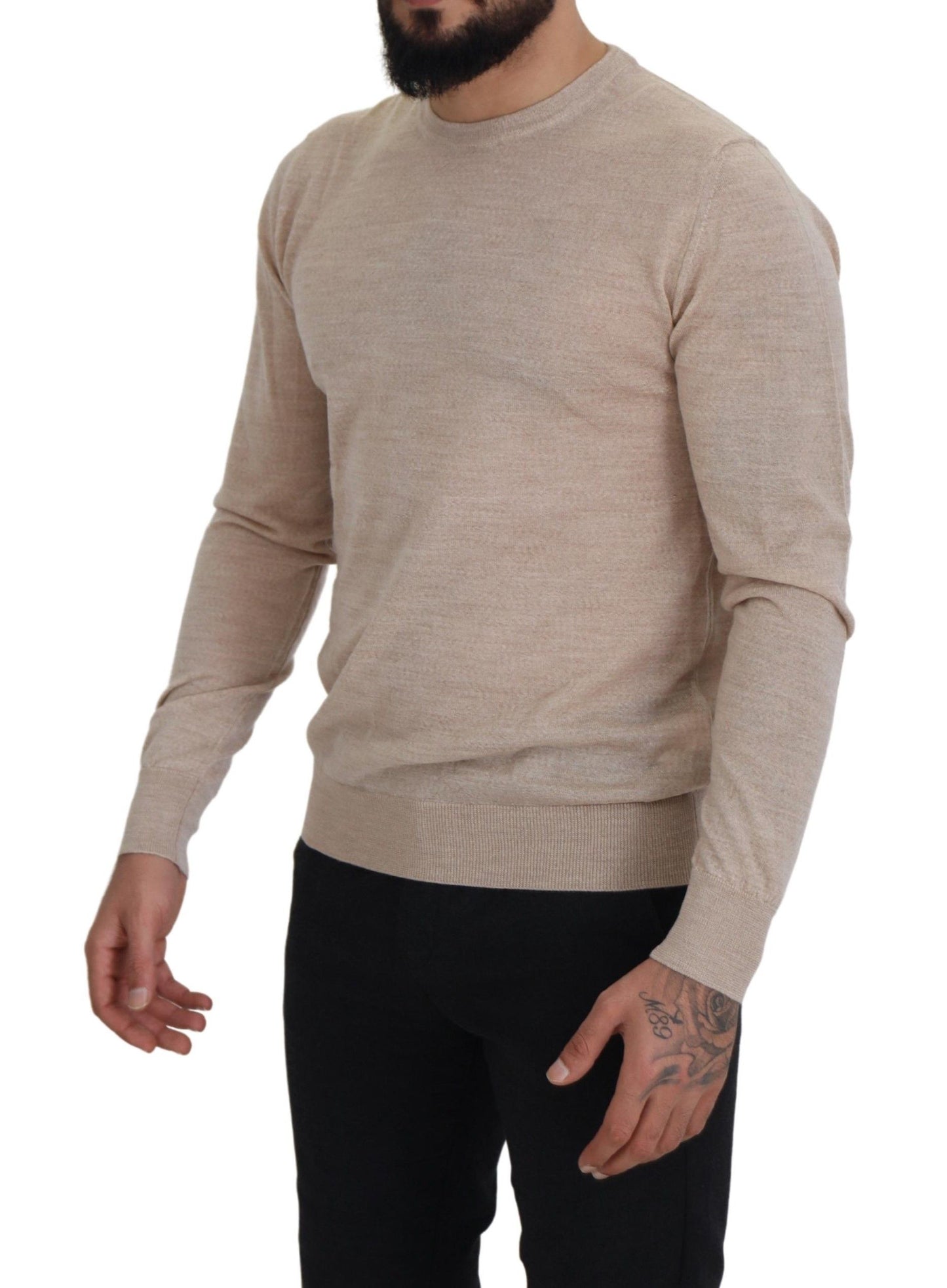  - Elegant Beige Crewneck Wool Sweater