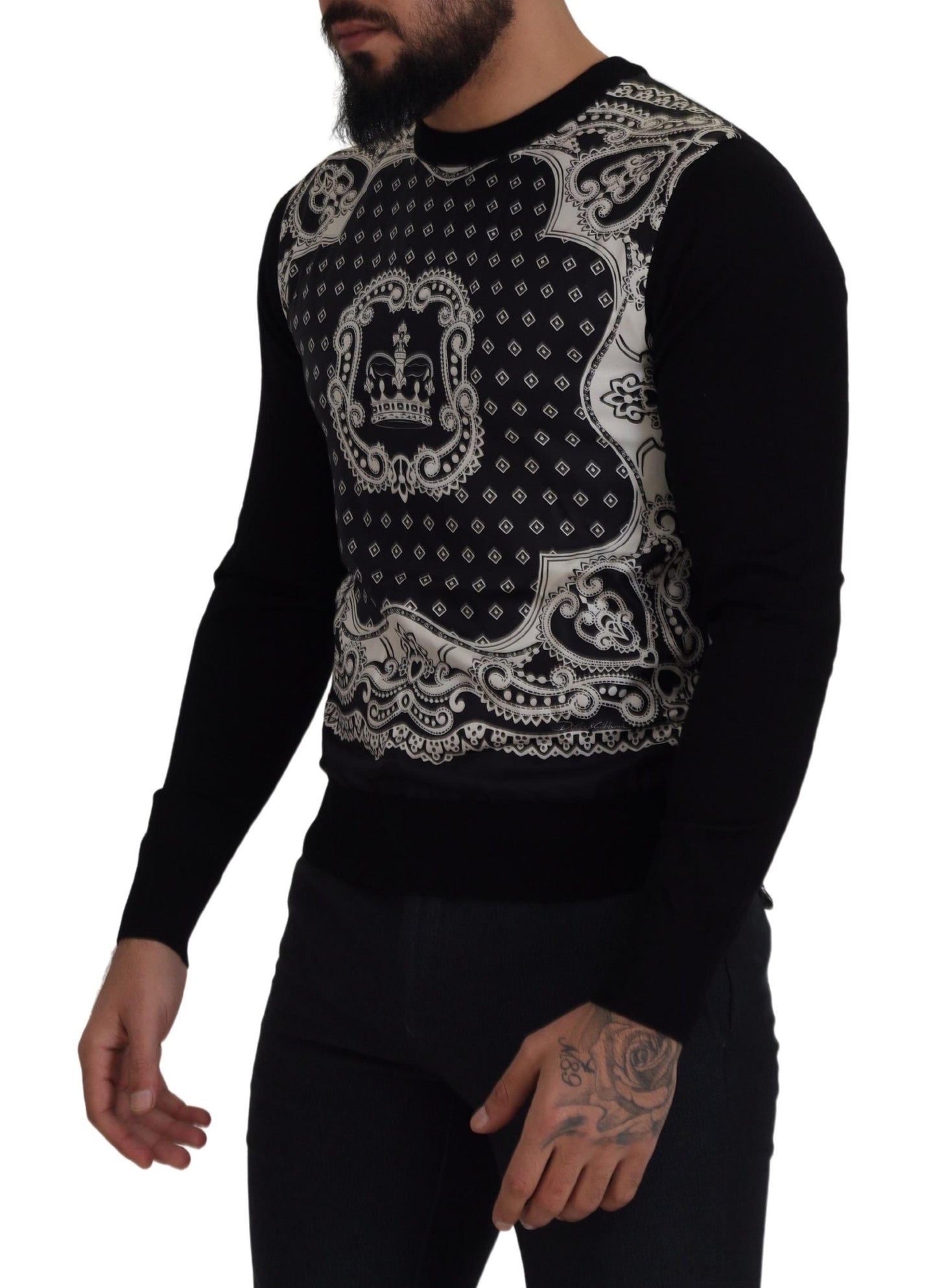  - Elegant Wool Silk Blend Crewneck Sweater