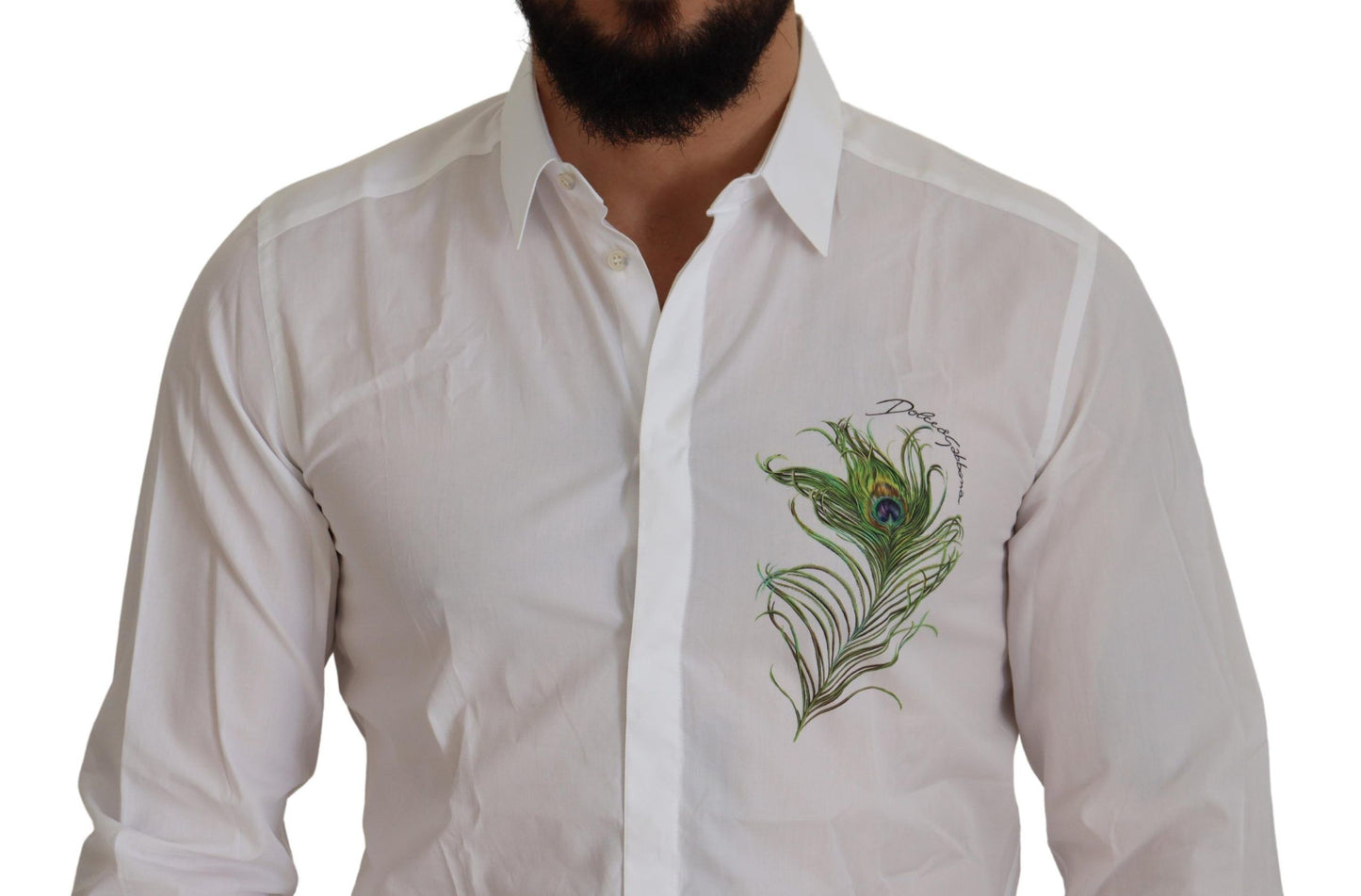  - Elegant White Peacock Feather Dress Shirt