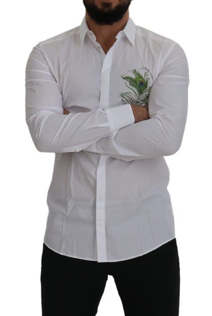  - Elegant White Peacock Feather Dress Shirt