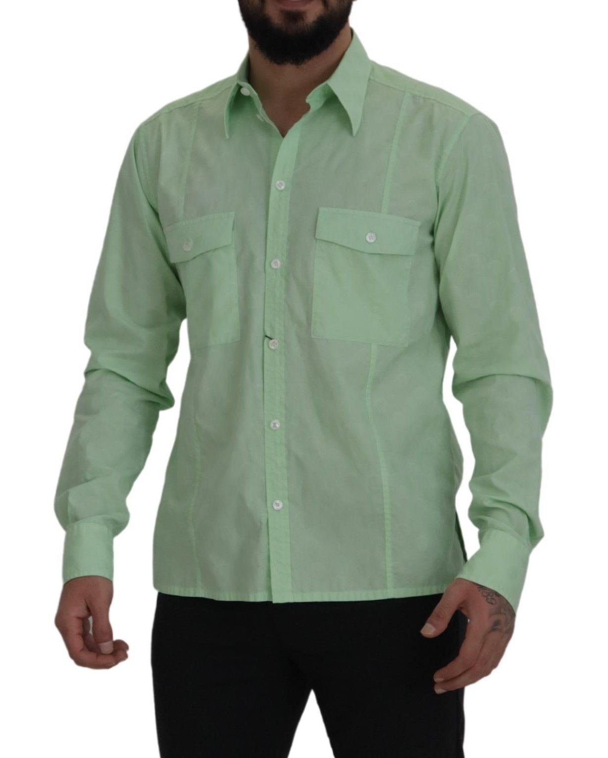  - Mint Green Slim Fit Casual Button-Down Shirt