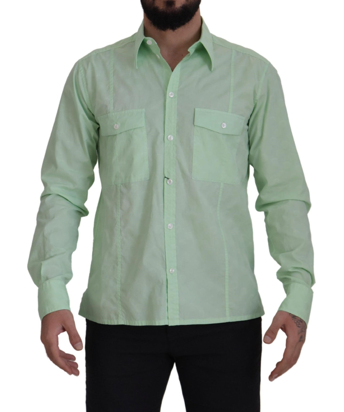  - Mint Green Slim Fit Casual Button-Down Shirt