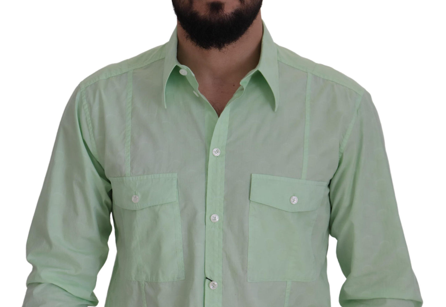  - Mint Green Slim Fit Casual Button-Down Shirt